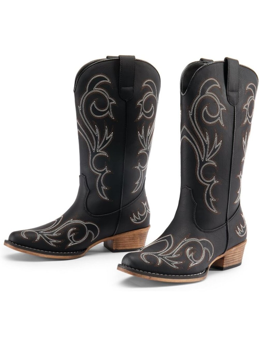 DREAM PAIRS Women's Black Cowboy Boots Mid Calf Cowgirl Boots Square Toe Boots - Picture 5 of 6